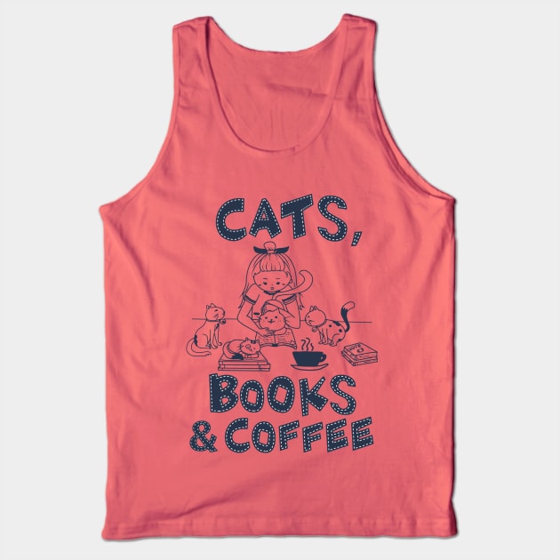 Cats, books, coffee - pet cat lady reading read caffeine Tank Top by papillon